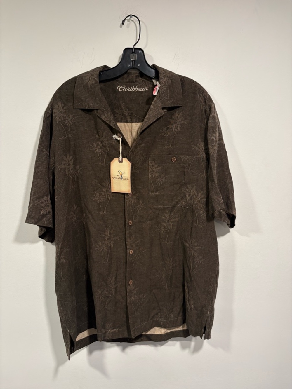 Caribbean Brown Textured Palm-Print Short Sleeve Shirt